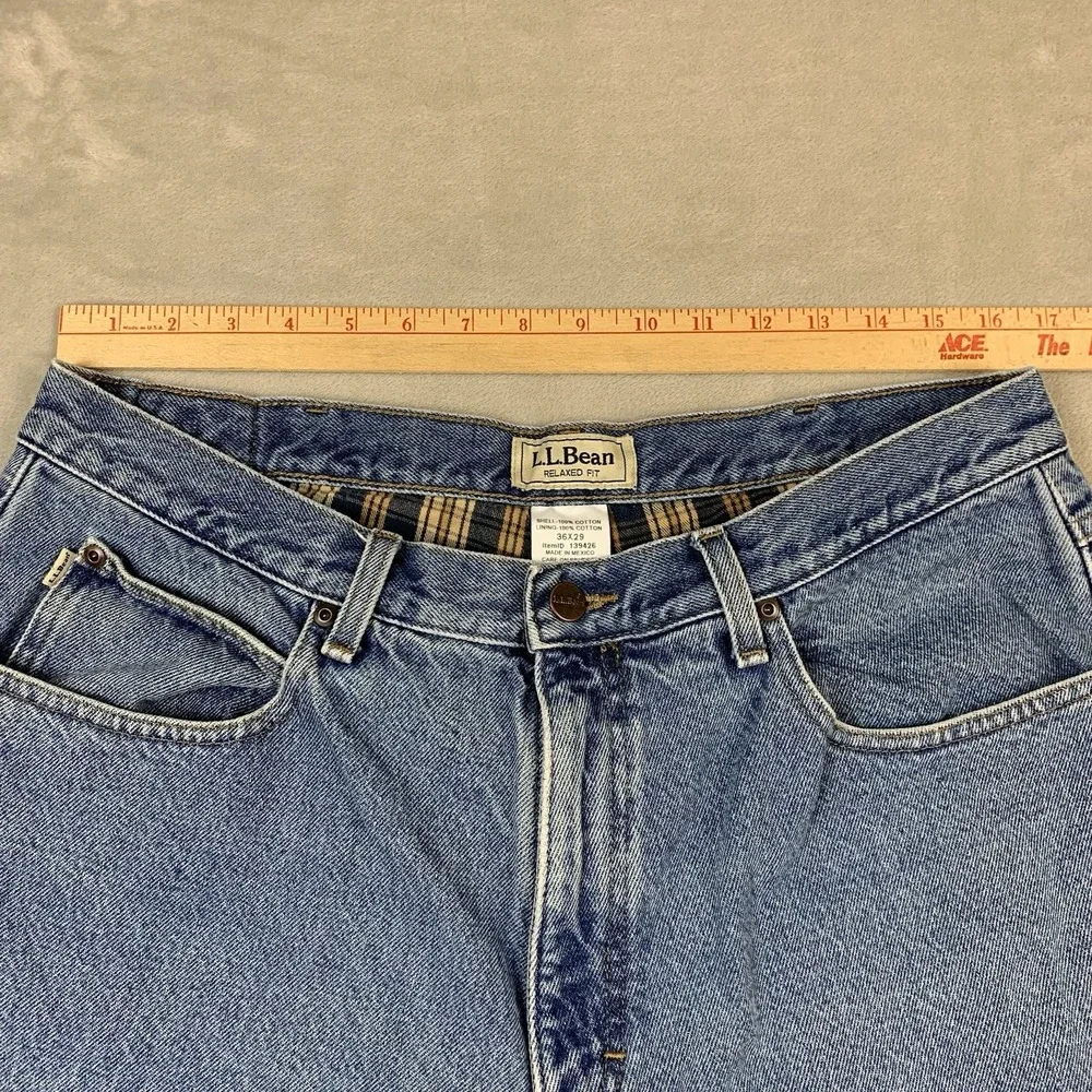 L L Bean Flannel Lined Jeans Mens 36x29* Blue Denim Relaxed Fit Work Outdoors